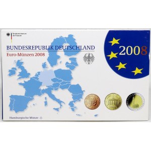 Sady oběhových mincí BRD, Sada oběhových mincí 2008 J. 1C - 2€ + 2€ Hamburg...