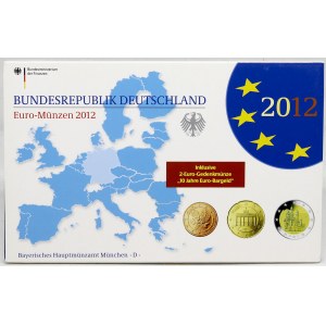 Sady oběhových mincí BRD, Sada oběhových mincí 2012 D. 1c - 2€. 2€ 10 let od zavedení jednotné měny Euro, 2€ Bavorsko...