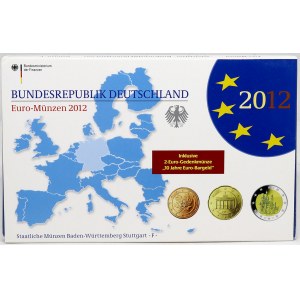Sady oběhových mincí BRD, Sada oběhových mincí 2012 F. 1c - 2€. 2€ 10 let od zavedení jednotné měny Euro, 2€ Bavorsko...