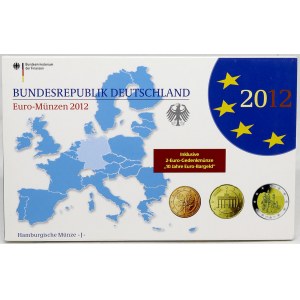 Sady oběhových mincí BRD, Sada oběhových mincí 2012 J. 1c - 2€. 2€ 10 let od zavedení jednotné měny Euro, 2€ Bavorsko...