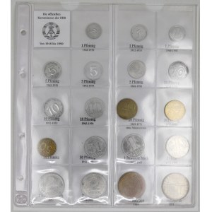 Sady oběhových mincí DDR, Ukázková (typová) sada oběhových mincí DDR z let 1948-90 (mince 1948-1978, 19 ks), orig...
