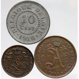 Belgie, 10 c. 1916, 2 c. 1911, 1 c. 1907 (n. hr.). KM-81, 65, 33