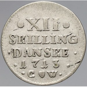 Dánsko, Frederik IV. (1699-1730). 12 šilink 1713 C-W. KM-504