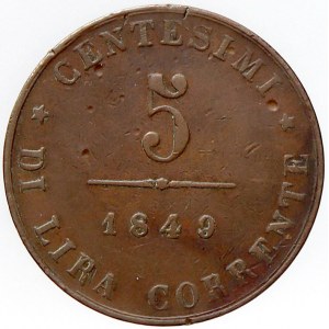 Itálie, Revoluce (1848-49). 5 centesimi 1849 Benátky. KM-C-183