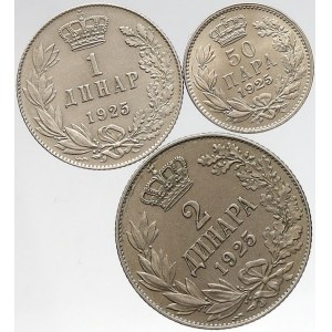 Jugoslávie, 2 + 1 dinár, 50 para vše 1925. KM-6, 5, 4