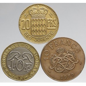 Monako, 10 frank 1951 a 1993. 20 frank 1979. KM-131, 154, 163