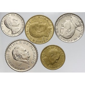 Monako, 2 + ½ frank 1982, 1 frank 1975, 20 c. + 10 c. 1962. KM-140, 142, 143, 145, 157