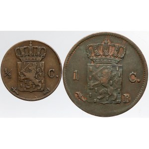 Nizozemí, 1 cent 1823 B, ½ cent 1854