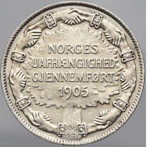 Norsko, 2 koruna 1907 nezávislost. KM-365. škr.