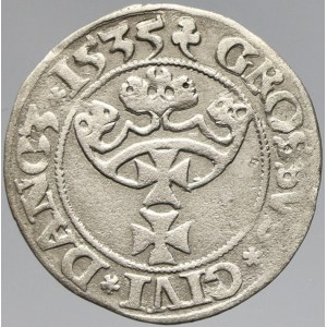 Polsko, Zikmund I. Starý (1506-48). Groš 1535 Gdaňsk, zn. trojlístek / trojlístek. Kop.-7310