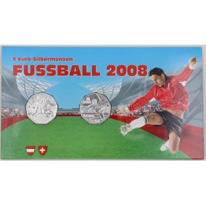 Rakousko, republika, 5 € 2008 fotbal - Wien, 2008 fotbal - Bern (obě Ag), společný orig. papír...
