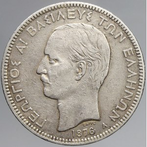 Řecko, Jiří I. (1863-1912). 5 drachma 1876. KM-46