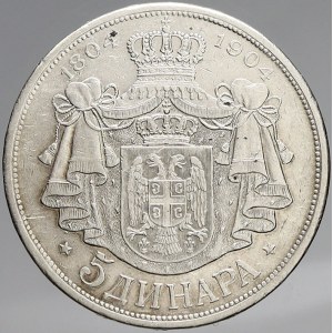 Srbsko, 5 dinár 1904 výročí dynastie. KM-27. n. hry
