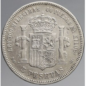 Španělsko, 5 peseta 1871 DE-M *74. KM-666. hry