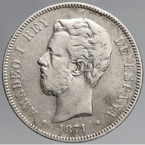 Španělsko, 5 peseta 1871 DE-M *74. KM-666. hry