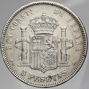 Španělsko, Alfonso XIII. (1886-1931). 5 peseta 1891 PG-M *91. KM-82. hry