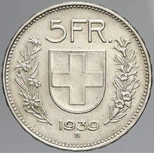 Švýcarsko, 5 frank 1939. KM-40