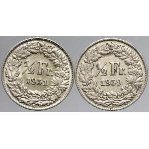 Švýcarsko, ½ frank 1931, 1939. KM-23