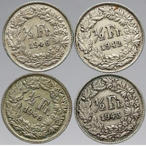 Švýcarsko, ½ frank 1942, 1943, 1946, 1948. KM-23