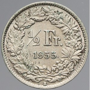 Švýcarsko, ½ frank 1955. KM-23