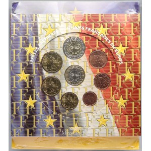 Evropa - sady oběhových mincí, Francie. 1c. - 2 € 1999. Původní papírový přebal ve folii