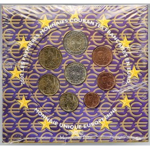 Evropa - sady oběhových mincí, Francie. 1c. - 2 € 2002. Původní papírový přebal ve folii