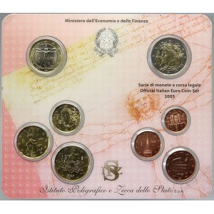 Evropa - sady oběhových mincí, Itálie. 1 c. - 2 € 2005...