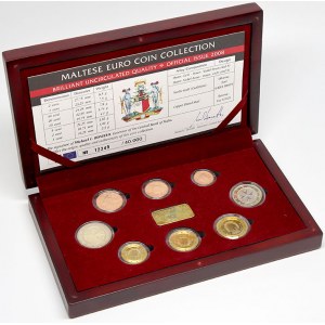 Evropa - sady oběhových mincí, Malta. 1 c. - 2 € 2008. Uloženo v dřevěné etui