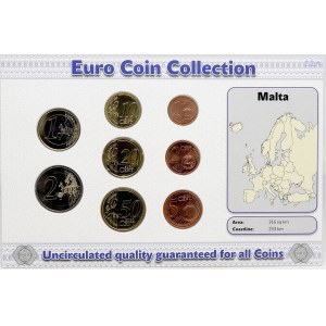 Evropa - sady oběhových mincí, Malta. 1 c. - 2 € 2008. Papírová karta
