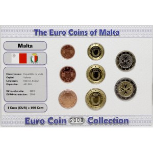 Evropa - sady oběhových mincí, Malta. 1 c. - 2 € 2008. Papírová karta
