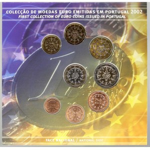 Evropa - sady oběhových mincí, Portugalsko. 1c. - 2 € 2002. Papírový přebal