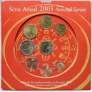 Evropa - sady oběhových mincí, Portugalsko. 1c. - 2 € 2003. Papírový přebal
