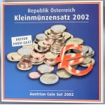 Evropa - sady oběhových mincí, Rakousko. 1c. - 2 € 2002. Papírový přebal. První sada Euro...