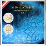 Evropa - sady oběhových mincí, Rakousko. 1c. - 2 € 2007. 2 € římská smlouva. Papírový přebal...