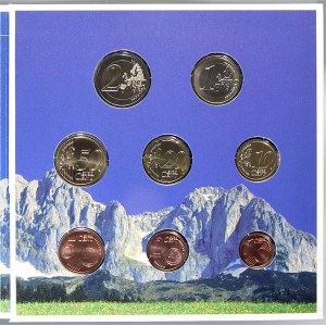 Evropa - sady oběhových mincí, Rakousko. 1c. - 2 € 2009. 2 € zavedení jednotné měny. Papírový přebal...