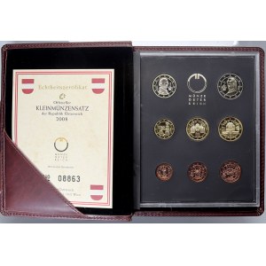Evropa - sady oběhových mincí, Rakousko. 1c. - 2 € 2008. Koženkový přebal, papírová krabice...