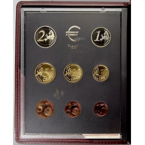 Evropa - sady oběhových mincí, Rakousko. 1c. - 2 € 2009. 2€ 10 let měnové unie. Koženkový přebal, papírová krabice...