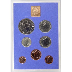 Evropa - sady oběhových mincí, Velká Británie. 1/2 p. - 50 p. 1977. 25 pence na 25 let vlády Alžběty II. Žeton mincovny...
