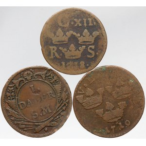 Evropa - konvoluty, Konvolut 3 švédských mincí z 17.-18. stol.