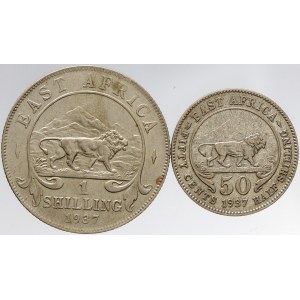 Britská Východní Afrika, 50 cent 1937 H, 1 shilling 1937 H. KM-27, 28.1