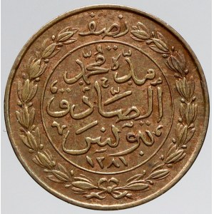 Tunisko, ½ kharub AH1281/1865. KM-154