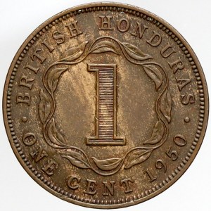 Belize - Britský Honduras, 1 cent 1950. KM-24. malý úhoz