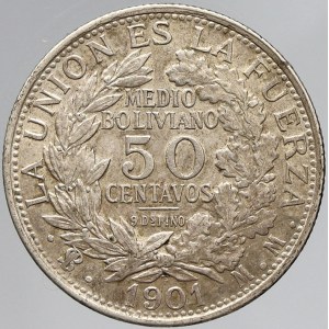 Bolívie, 50 centavos 1901. KM-175