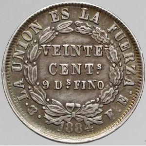 Bolívie, 20 centavos 1884. KM-159