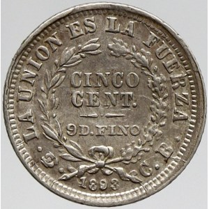 Bolívie, 5 centavos 1893. KM-157