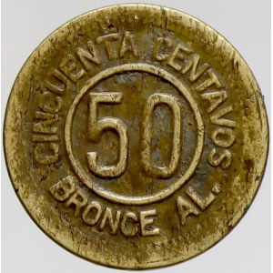 Guatemala, 50 centavos provisional 1922. KM-232. lakovaný