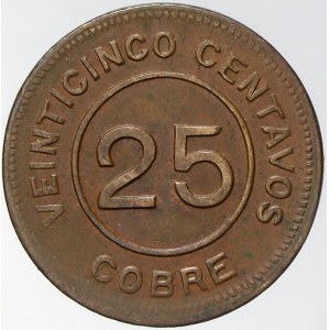 Guatemala, 25 centavos provisional 1915. KM-231