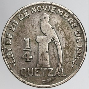 Guatemala, 1/4 quetzal 1948. KM-243.2. lakovaný