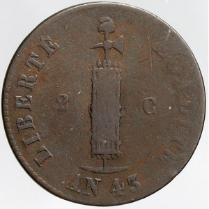 Haiti, 2 centimes 1846. KM-27