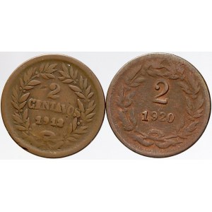 Honduras, 2 centavos 1912, 1920. KM-69, 71 (přeražba)